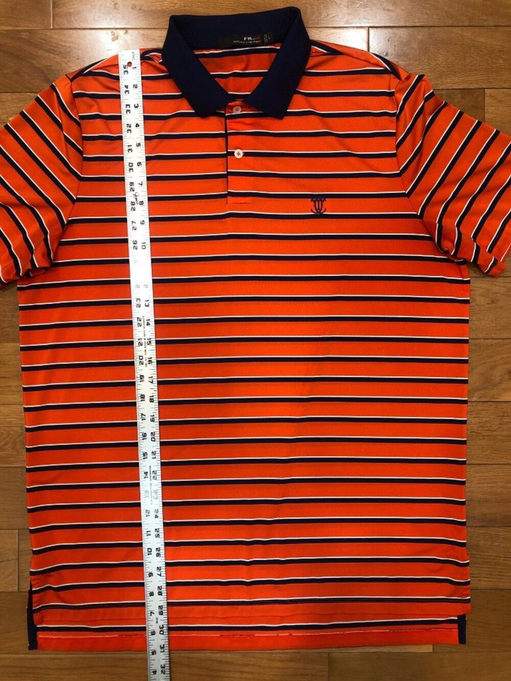 Ralph Lauren RLX Premium Performance Orange & Navy Short Sleeve Golf Shirt Sz L - Picture 4 of 9